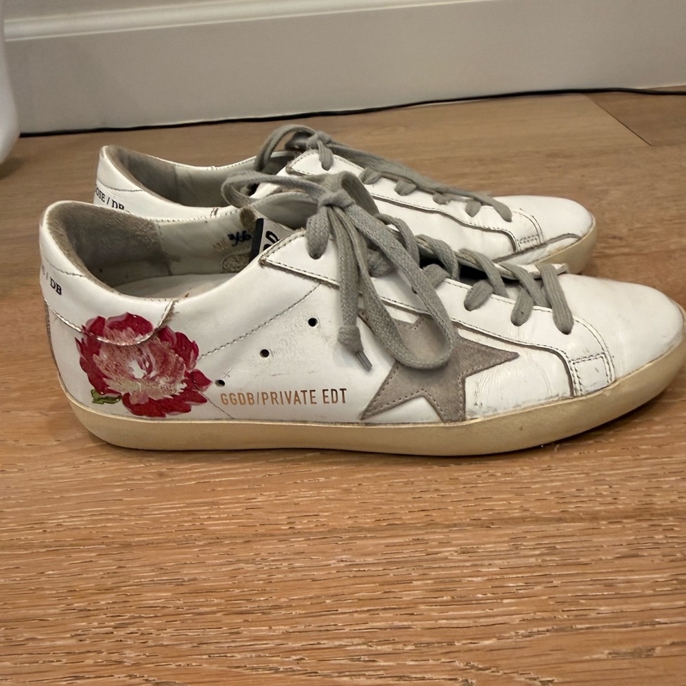 Golden Goose Superstar Private Edition Floral Sneakers Distressed White Size 7